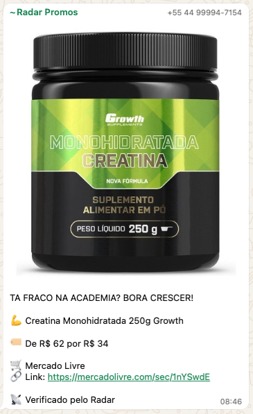 Oferta Creatina Growth R$34